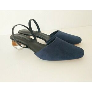 Axellion Women's sz 8 Blue Faux Suede Sandal Ball Heels Stripe NEW